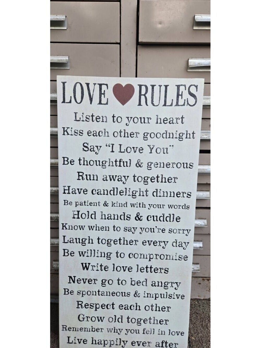 LOVE RULES Inspirational CANVAS Hanging Sign Wall Decor 23.5"X11.5" Written Art